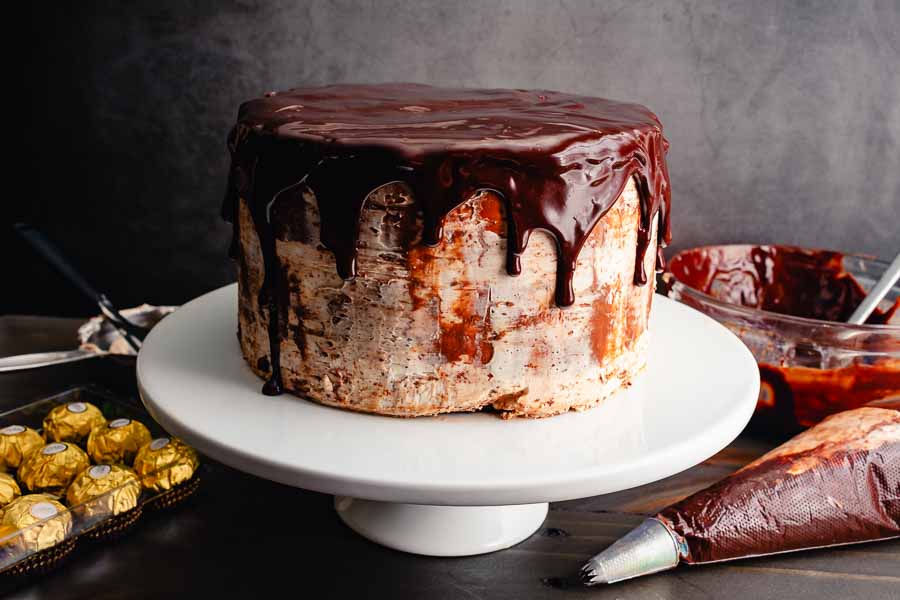 Cake covered in chocolate ganache