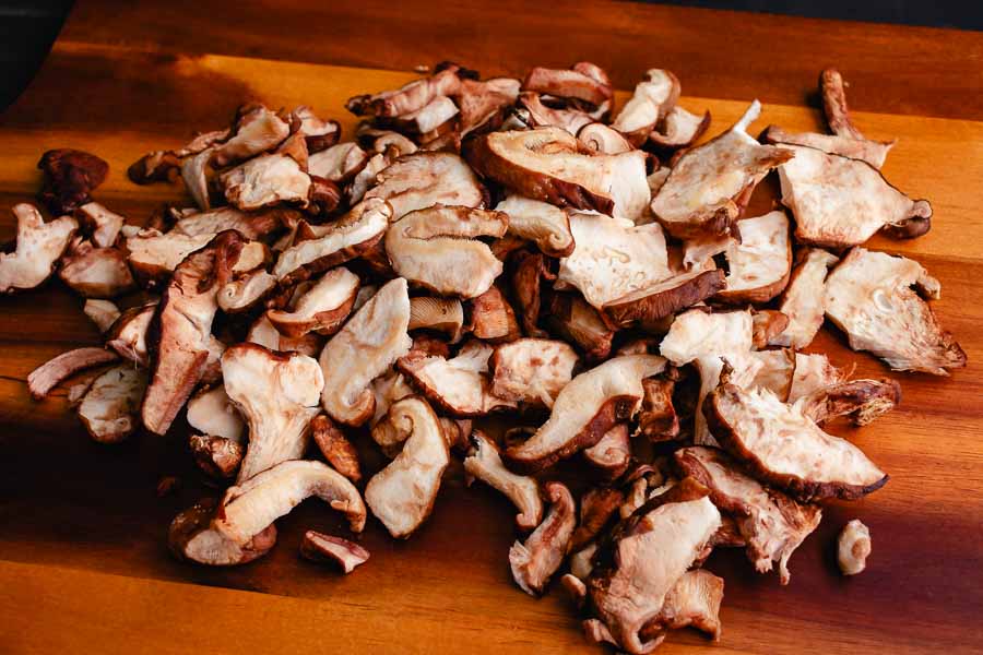 Torn shiitake mushrooms